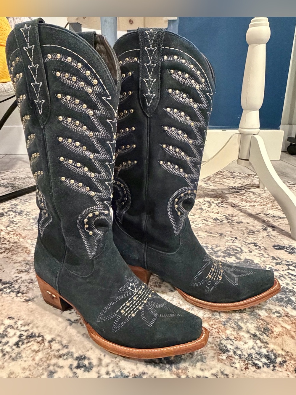 Lane Black Suede Studded Western Cowboy Boots 9.5